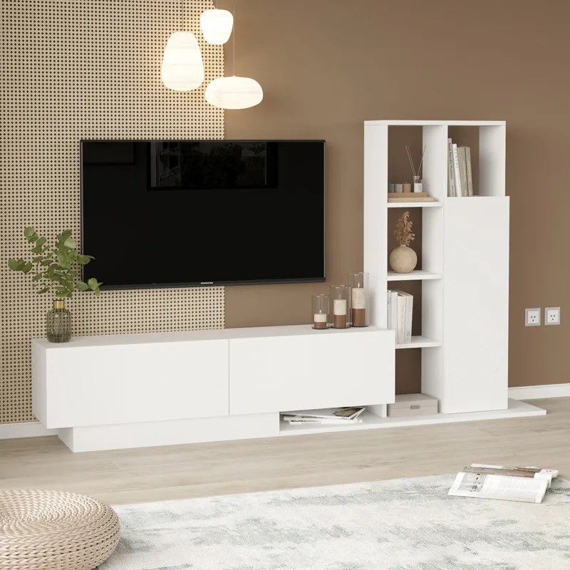 Σύνθετο σαλονιού Damon pakoworld σε λευκή απόχρωση 140x29.5x39.5εκ (1 τεμάχια)