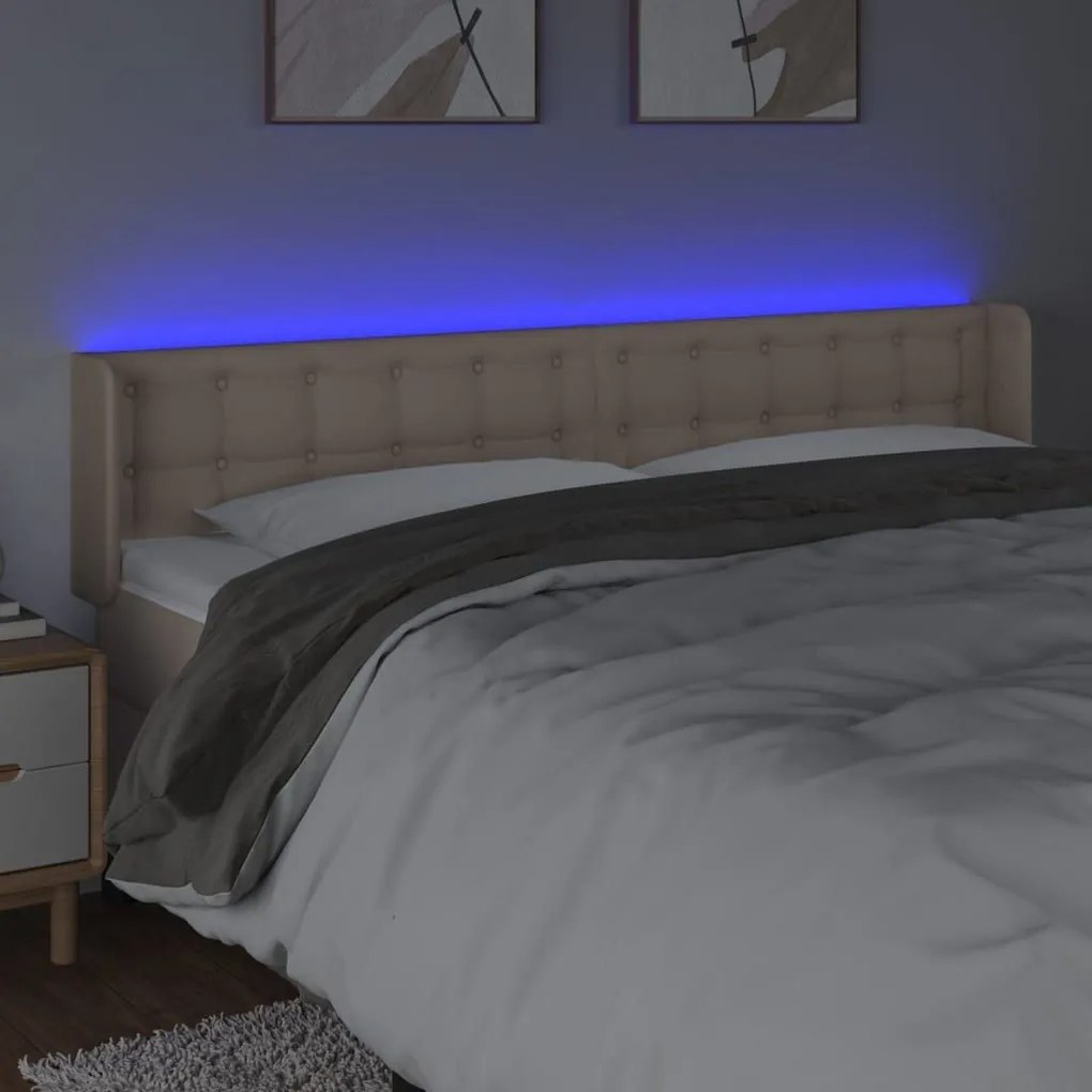 Κεφαλάρι Κρεβατιού LED Καπουτσίνο 163x16x78/88εκ. Συνθετ. Δέρμα - Καφέ