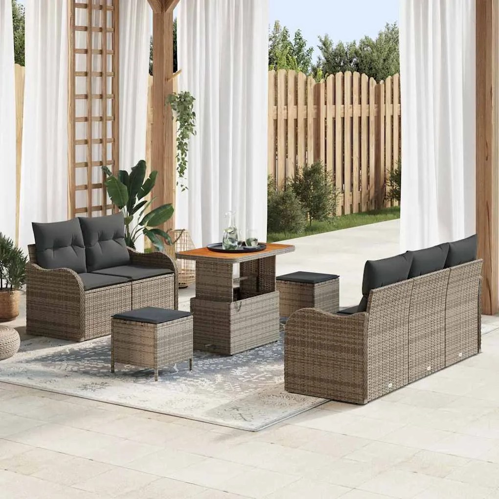 vidaXL Σετ Καναπέ Κήπου Ρυθμιζόμενο ύψος 8 pcs Γκρι συνθετικό ρατάν
