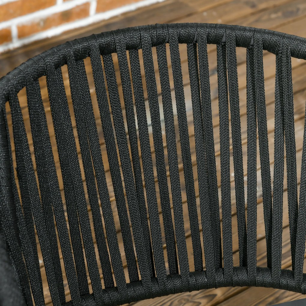 Outsunny Καρέκλες εξωτερικού χώρου, Σετ 2 τεμαχίων, Σχέδιο Boho, Μαξιλάρια καθίσματος και πλάτης, άνετο κάθισμα, μεταλλικός σκελετός, Μαύρο