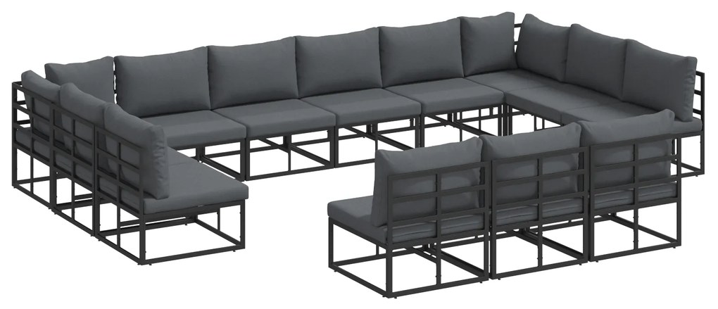 vidaXL Σετ Καναπέ Κήπου με μαξιλάρι με μαξιλάρι 13 pcs Μαύρο Αλουμίνιο