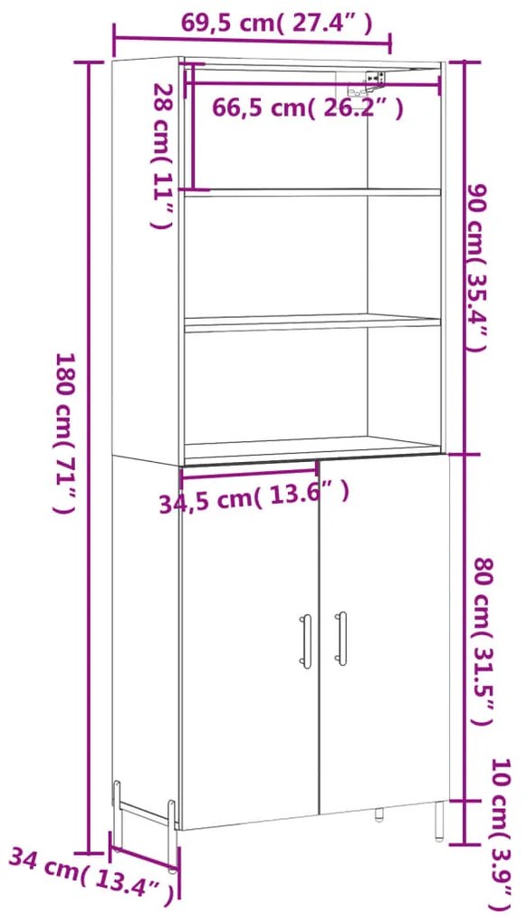 Ντουλάπι Γκρι Sonoma 69,5 x 34 x 180 εκ. Επεξεργασμένο Ξύλο - Γκρι