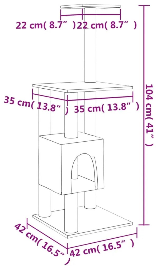vidaXL Γατόδεντρο Κρεμ 104 εκ. με Στύλους Ξυσίματος από Σιζάλ