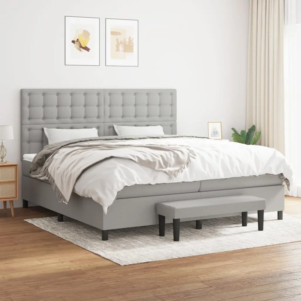 vidaXL Κρεβάτι Boxspring με Στρώμα Ανοιχτό Γκρι 200x200 εκ. Υφασμάτινο