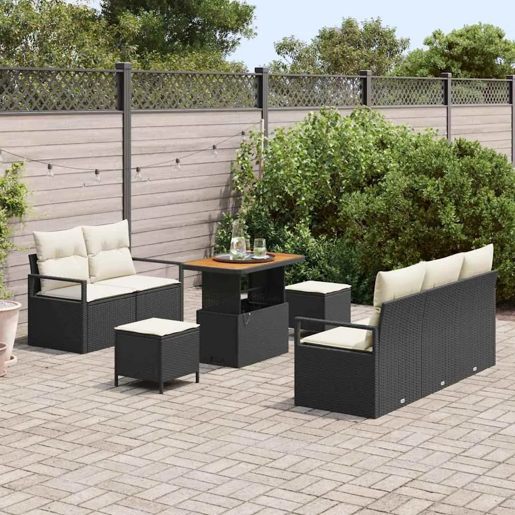 vidaXL Σετ Καναπέ Κήπου με μαξιλάρι 8 pcs Μαύρο Πολυ ράταν