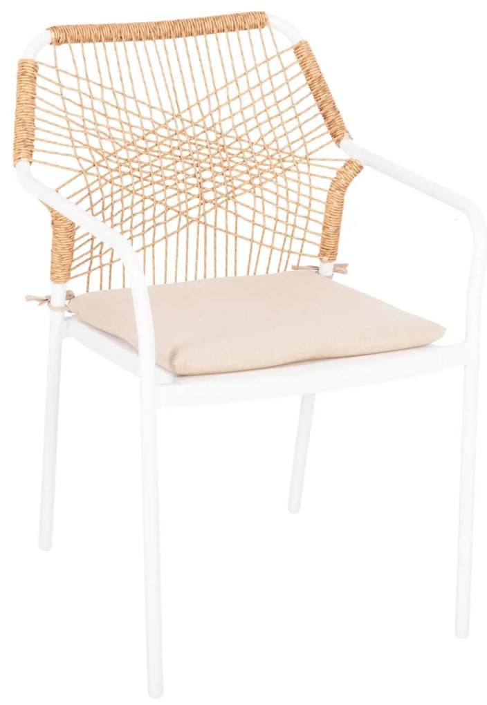 Καρέκλα - Πολυθρόνα TROTTER C5865.12 Λευκή Αλουμινίου με Μπέζ Wicker και Μαύρο Μαξιλάρι 56x60x85 εκ.