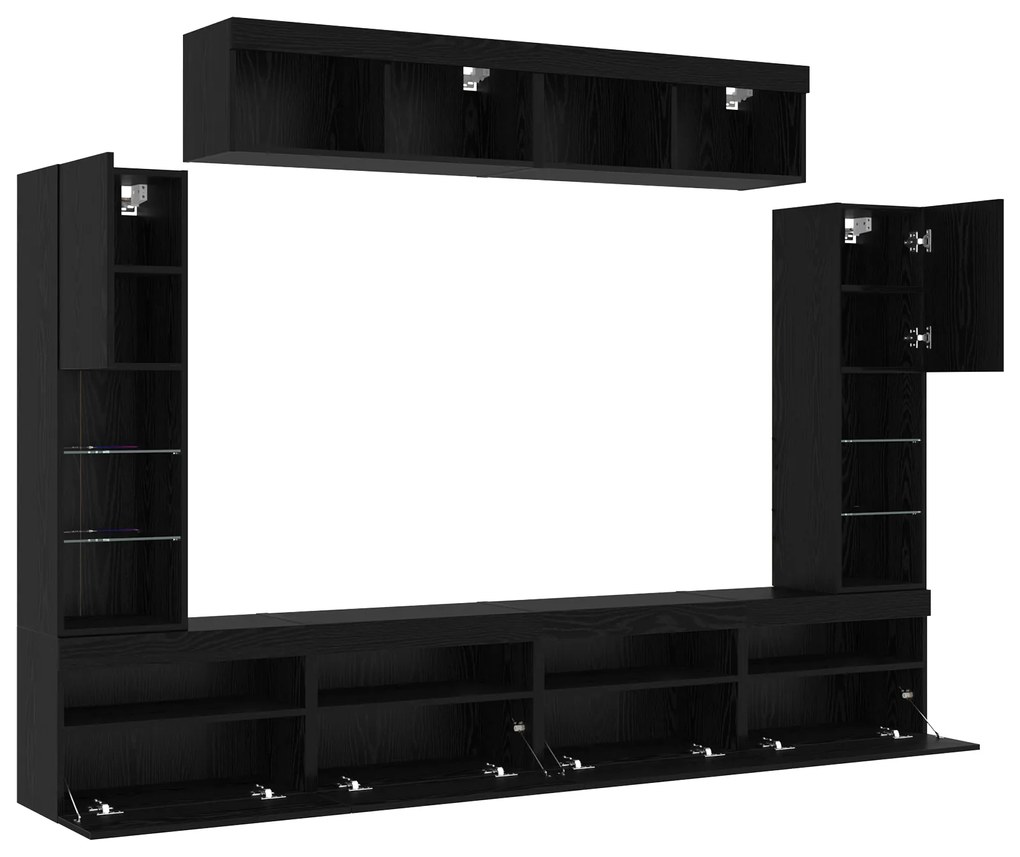 vidaXL Σετ 8 Μονάδων Τηλεόρασης με LED Μαύρη Δρυς Επεξεργασμένο Ξύλο