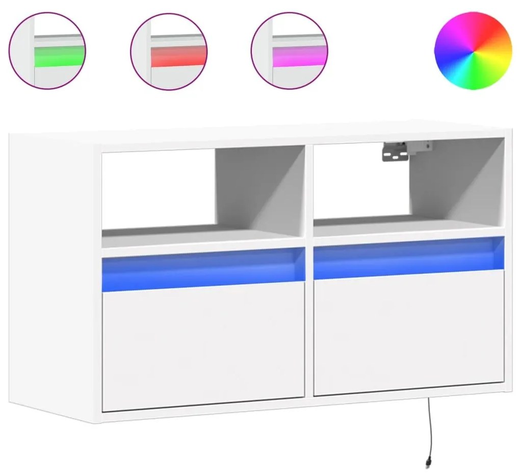 Έπιπλο Τοίχου Τηλεόρασης με LED Λευκό 80x31x45 εκ. - Λευκό