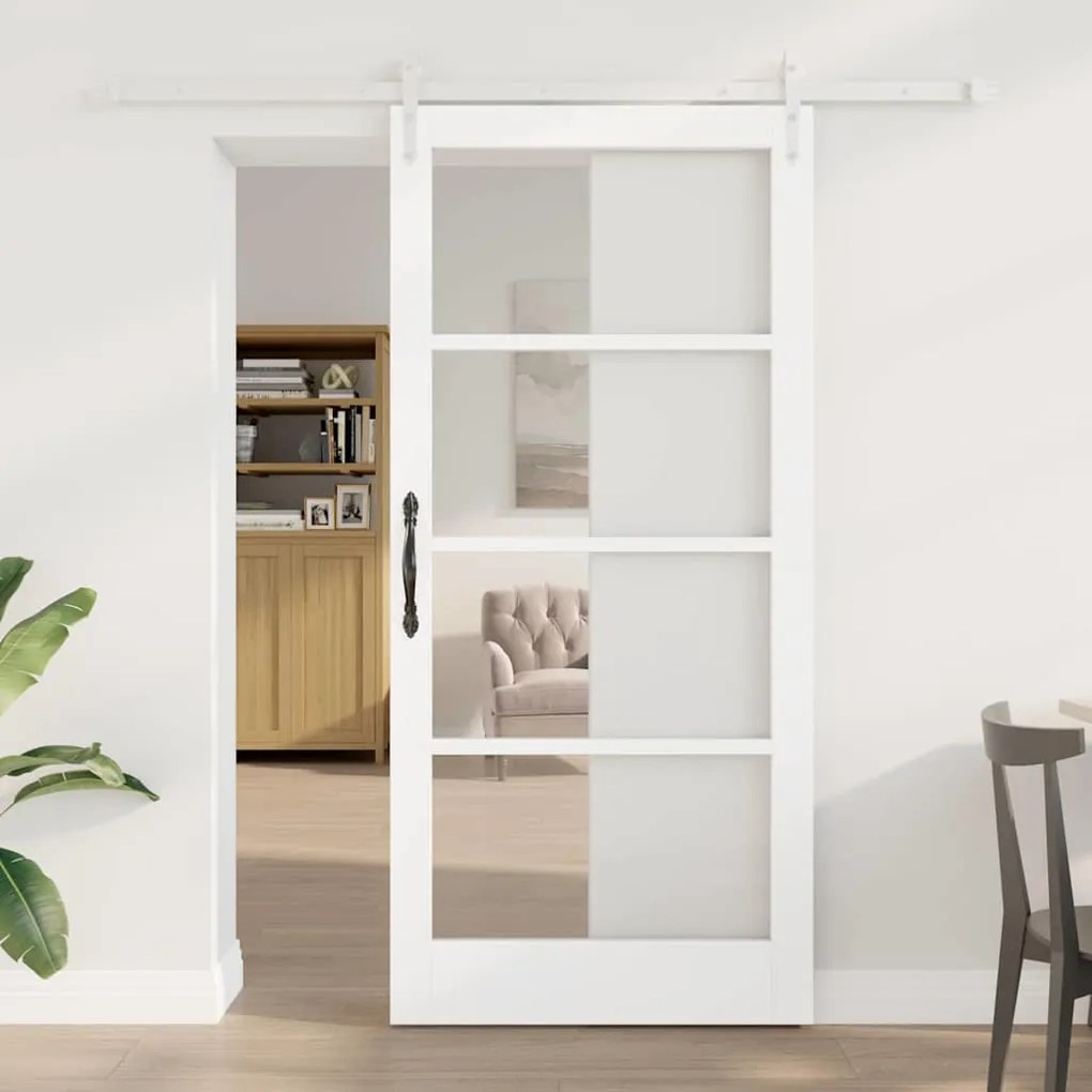 vidaXL Ολισθητή Πόρτα Χειροκίνητος Λευκό 93 x 202 cm Ξύλο και μέταλλο
