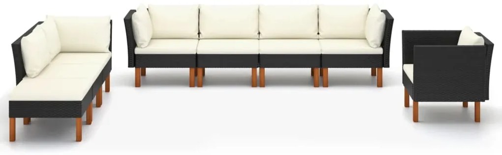 vidaXL Σαλόνι Κήπου Σετ 8 τεμ. Μαύρο Συνθετικό Ρατάν Ξύλο Ευκαλύπτου