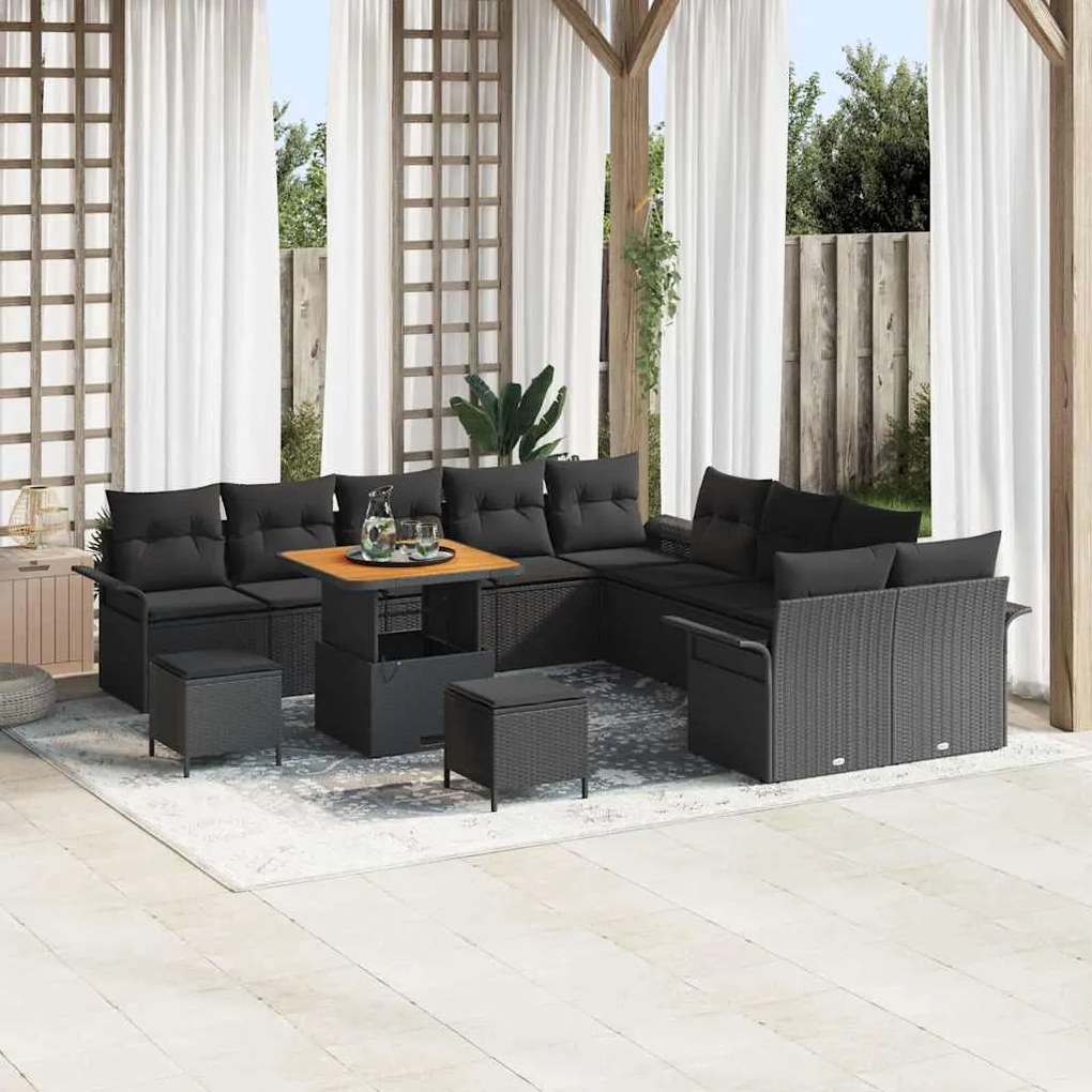 vidaXL Σετ Καναπέ Κήπου 13 pcs Μαύρο συνθετικό ρατάν
