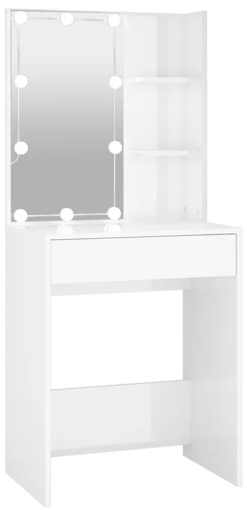 vidaXL Μπουντουάρ με LED Γυαλιστερό Λευκό 60x40x140 εκ.