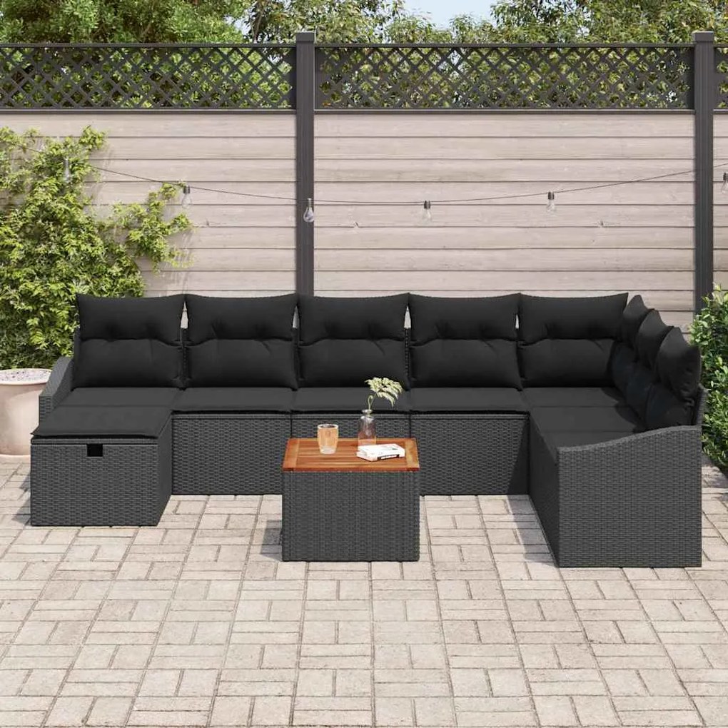 vidaXL Σετ Καναπέ Κήπου με μαξιλάρι 9 pcs Μαύρο Πολυ ράταν