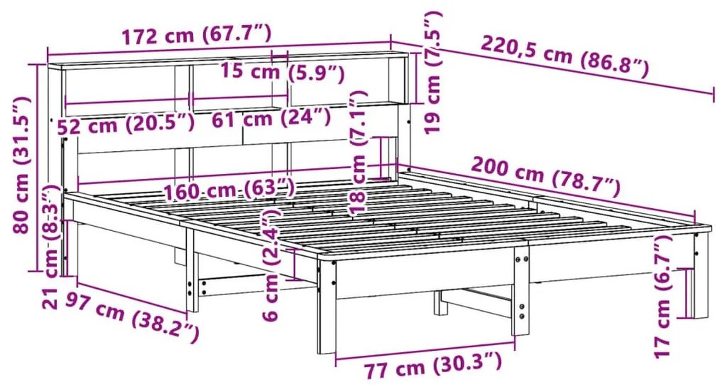 Σκελετός Κρεβ. Χωρίς Στρώμα Καφέ Κεριού 160x200 εκ Μασίφ Πεύκο - Καφέ