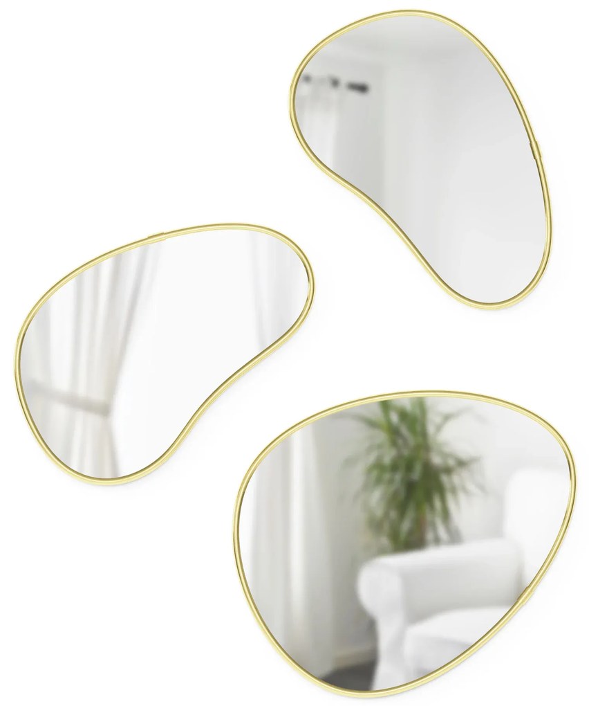Σετ 3 καθρέπτες Umbra Hubba Pebble Brass (2x20x28)+(1x31x26)