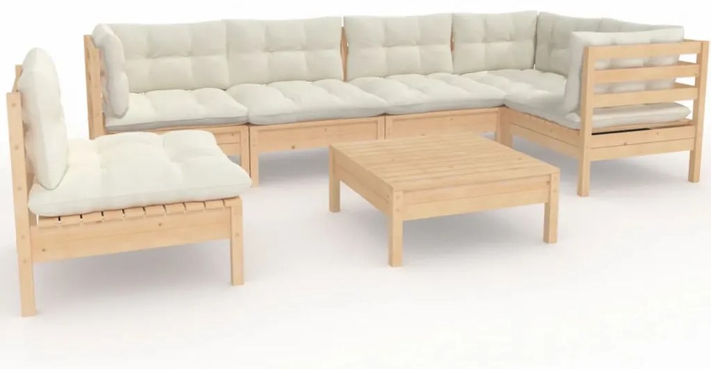 vidaXL Σαλόνι Κήπου Σετ 7 Τεμαχίων από Ξύλο Πεύκου με Κρεμ Μαξιλάρια