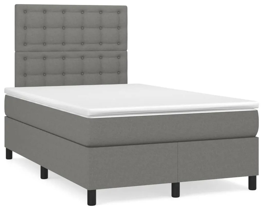 Κρεβάτι Boxspring με Στρώμα &amp; LED Σκ.Γκρι 120x190εκ. Υφασμάτινο - Γκρι