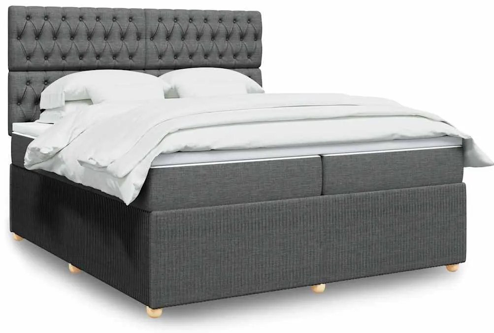 vidaXL Κρεβάτι Boxspring με Στρώμα Σκούρο Γκρι 200x200 εκ. Υφασμάτινο