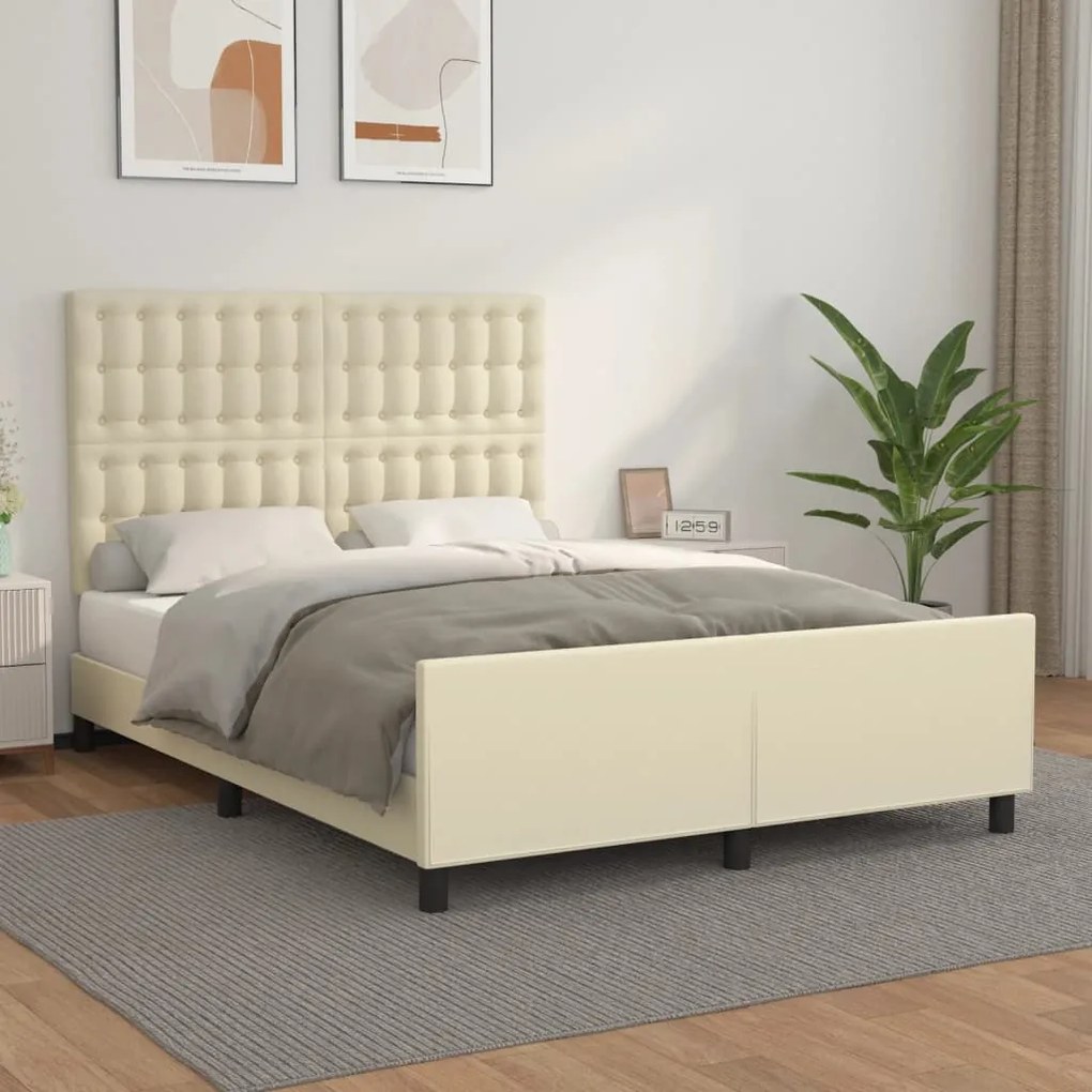 vidaXL Πλαίσιο Κρεβατιού με Κεφαλάρι Κρεμ 140x200 εκ. Συνθετικό Δέρμα