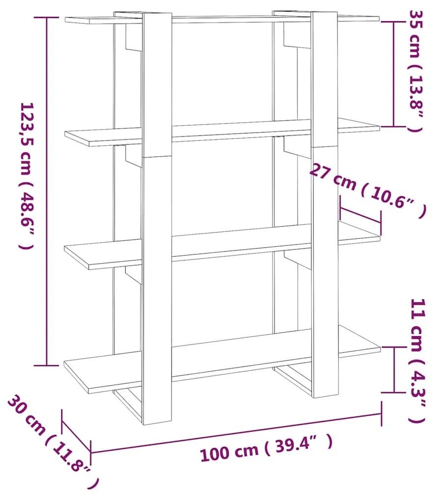 vidaXL Βιβλιοθήκη/Διαχωριστικό Χώρου Sonoma Δρυς 100 x 30 x 123,5 εκ.