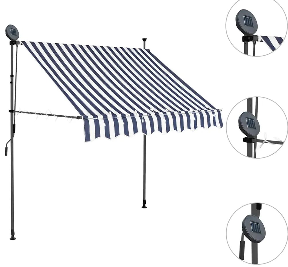 vidaXL Τέντα Συρόμενη Χειροκίνητη με LED Μπλε / Λευκό 150 εκ.