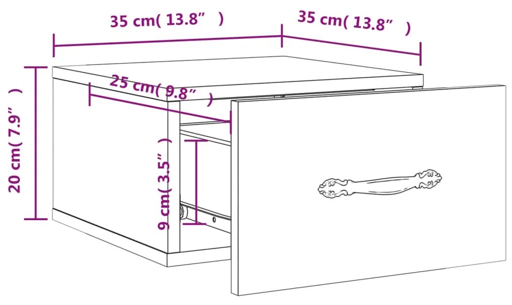 Κομοδίνα Επιτοίχια Γκρι Sonoma 35 x 35 x 20 εκ. - Γκρι