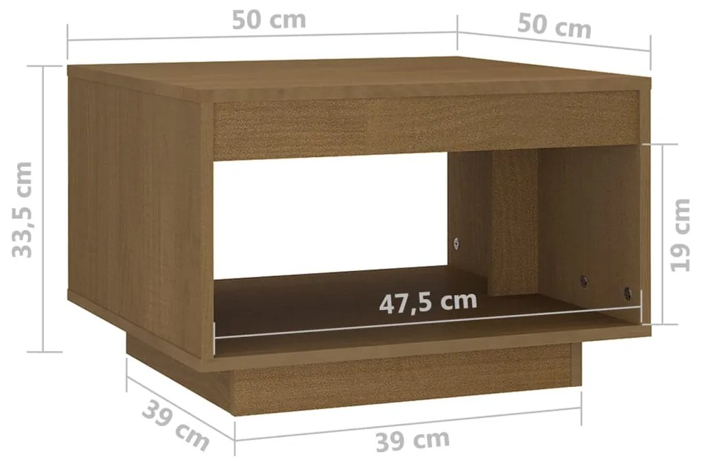 Τραπεζάκι Σαλονιού Καφέ Μελί 50x50x33,5 εκ. Μασίφ Ξύλο Πεύκου - Καφέ