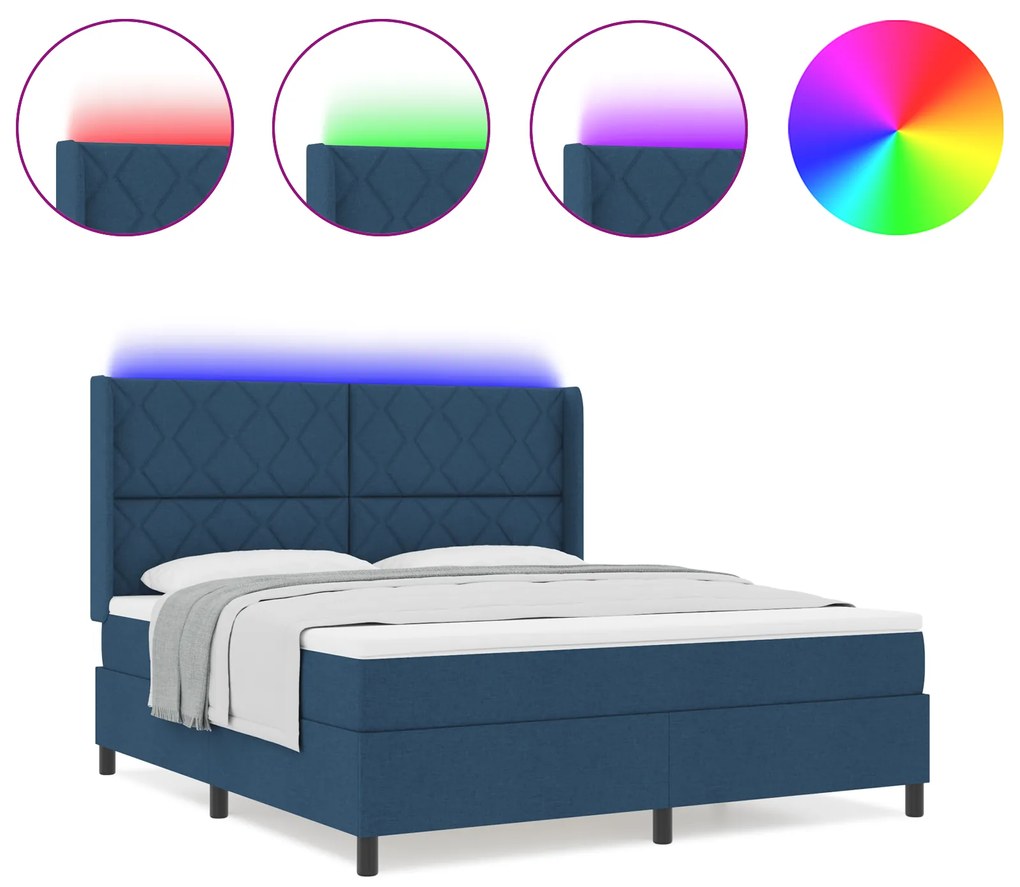 vidaXL Κρεβάτι με Ματress & LED Μπλε 180x200 εκ. Ύφασμα
