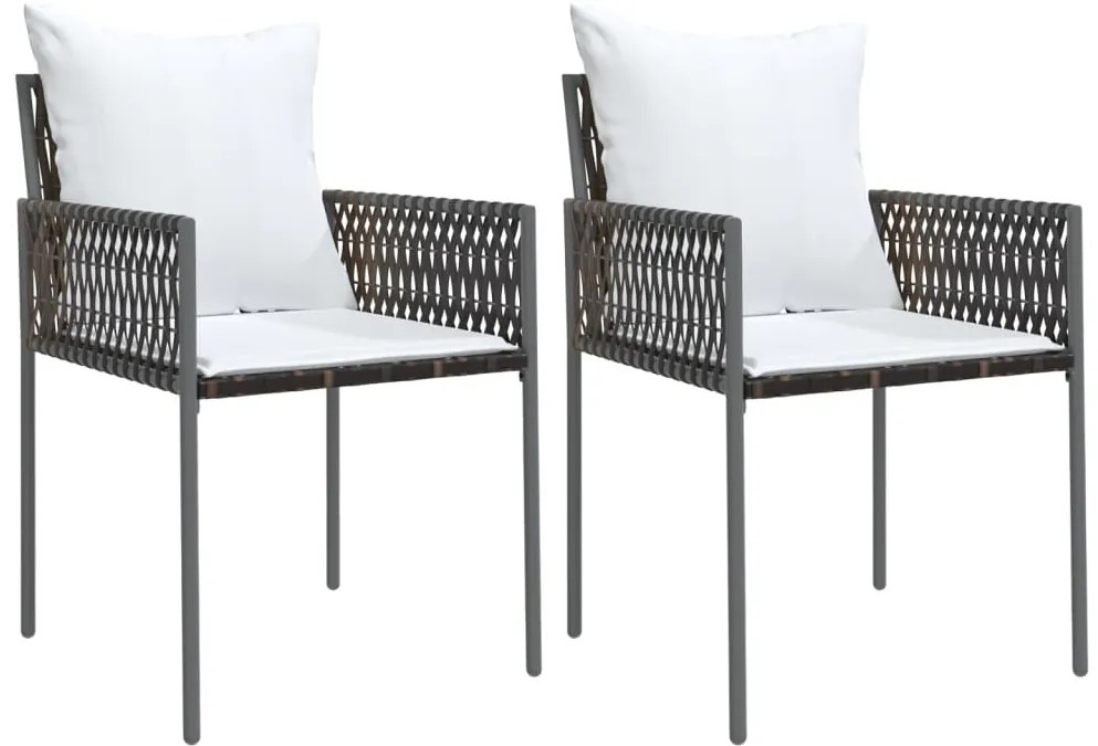vidaXL Καρέκλες Κήπου 2 τεμ. Καφέ 54x61x83 εκ. Συνθ. Ρατάν &amp; Μαξιλάρια