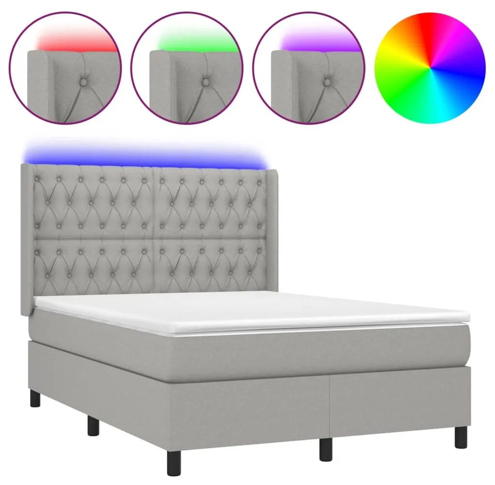 Κρεβάτι Boxspring με Στρώμα &amp; LED Αν.Γκρι 140x190εκ. Υφασμάτινο - Γκρι