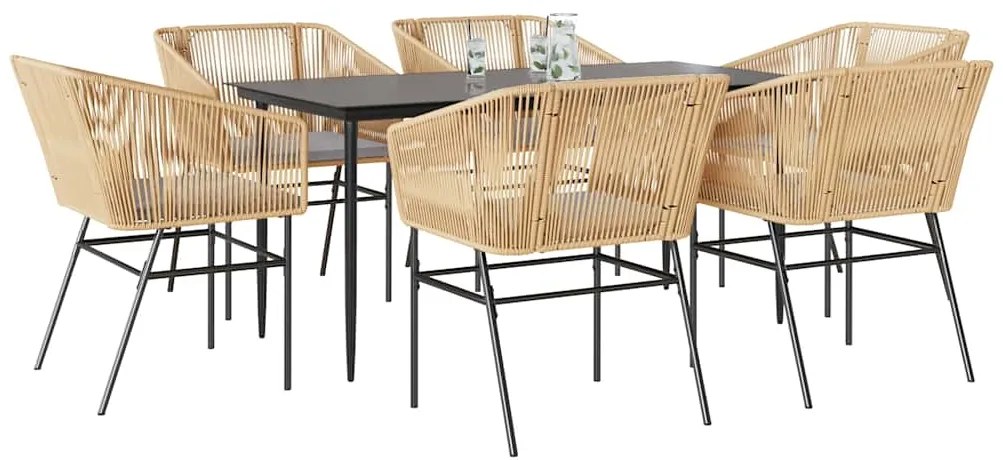 vidaXL Σετ Τραπεζαρίας Κήπου 7 τεμ. Καφέ Συνθ. Ρατάν / Γυαλί Μαξιλάρια