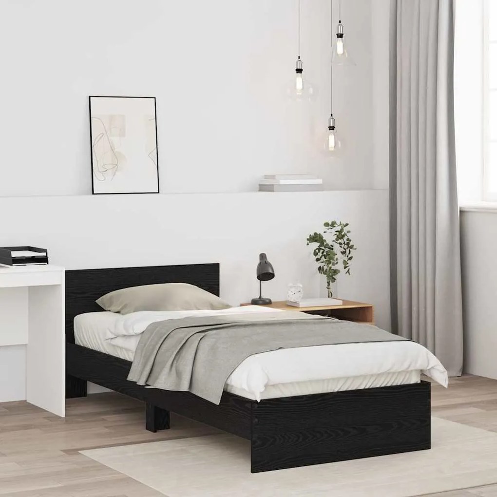 vidaXL Σκελετός Κρεβατιού Μαύρη δρυς 90 x 200 cm Επεξεργασμένο ξύλο