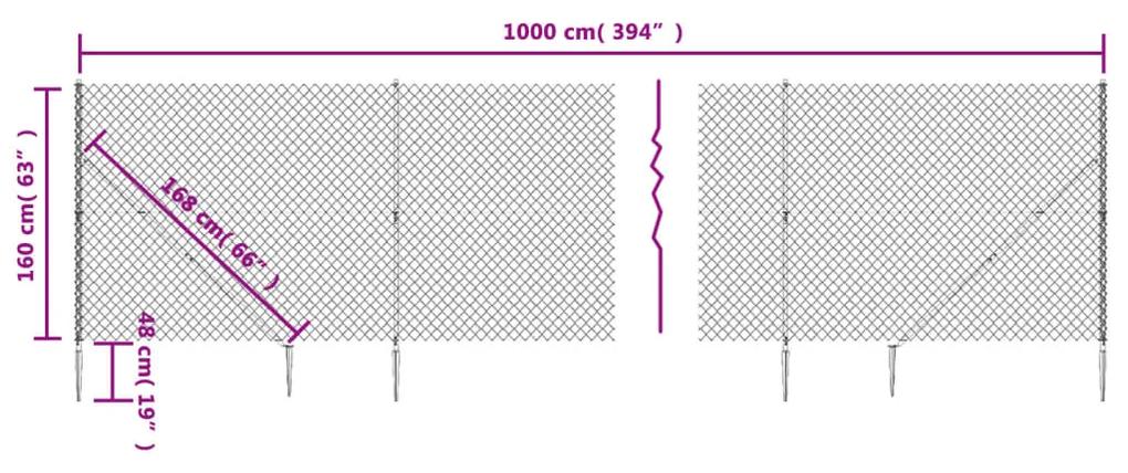 vidaXL Συρματόπλεγμα Περίφραξης Ανθρακί 1,6 x 10 μ. με Καρφωτές Βάσεις