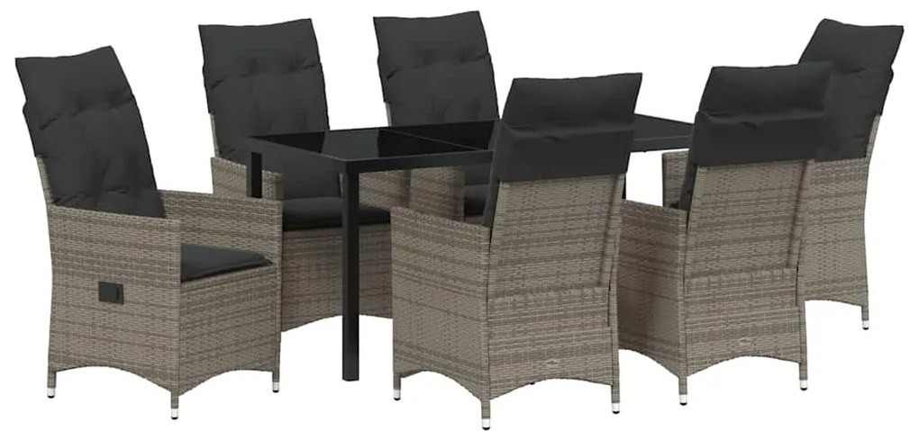vidaXL Σέτ φαγητού για κήπο με μαξιλάρι 7 pcs Γκρι Πολυ ράταν