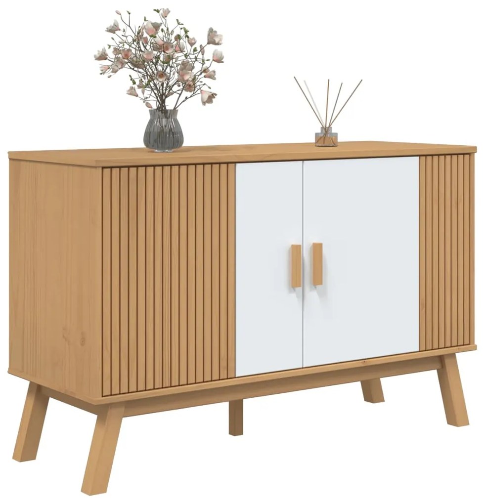 vidaXL Μπουφές OLDEN Λευκό &amp; Καφέ 114x43x73,5 εκ. Μασίφ Ξύλο Πεύκου