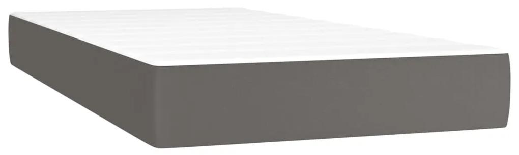 vidaXL Κρεβάτι Boxspring με Στρώμα Γκρι 90x200 εκ. από Συνθετικό Δέρμα