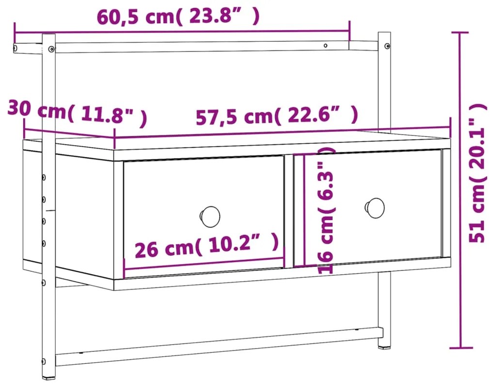 Έπιπλο Τηλεόρασης Επιτοίχιο Μαύρο 60,5x30x51 εκ. από Επεξ. Ξύλο - Μαύρο