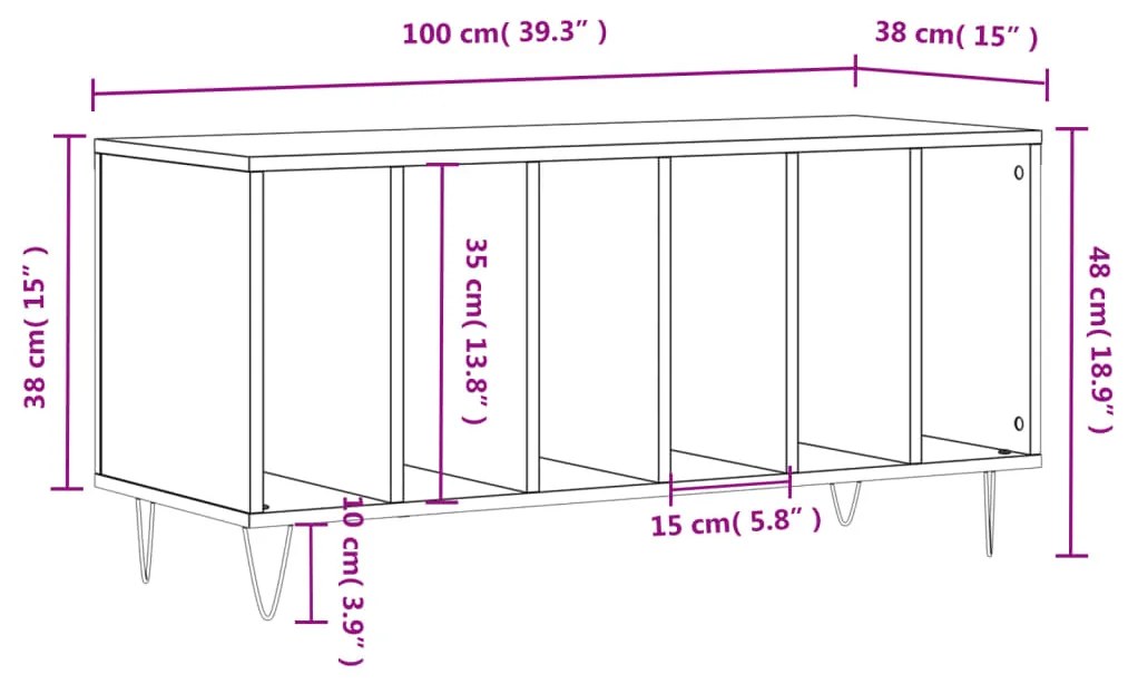 Έπιπλο Δίσκων Γκρι Σκυροδέματος 100x38x48 εκ Επεξεργασμένο Ξύλο - Γκρι