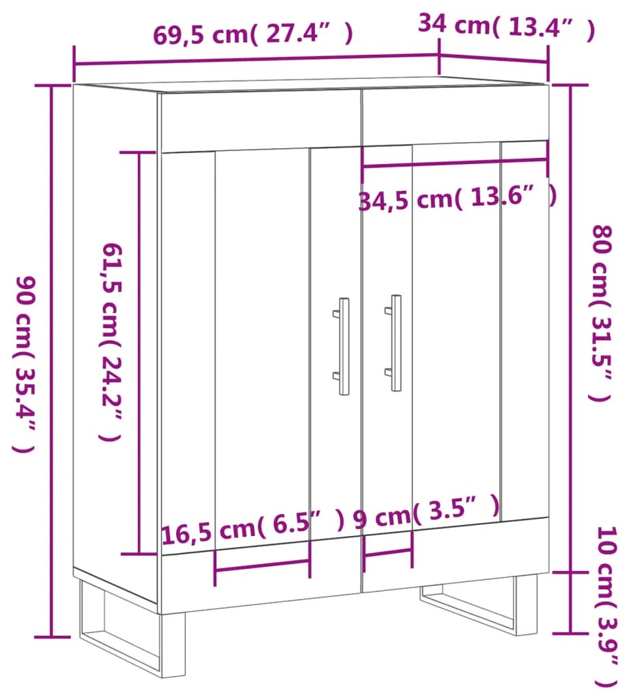 Ντουλάπι Γκρι Sonoma 69,5 x 34 x 90 εκ. από Επεξεργασμένο Ξύλο - Γκρι