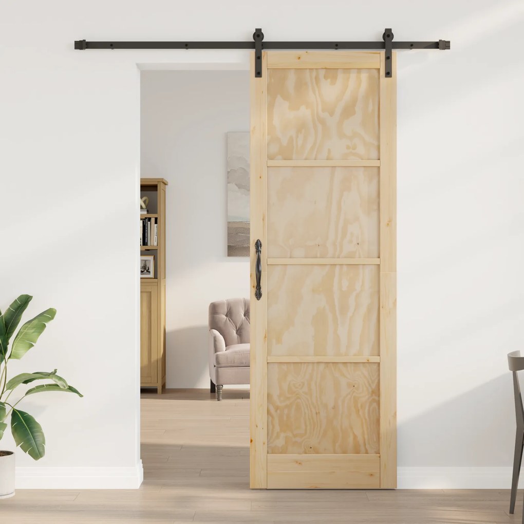 vidaXL Συρόμενη Πόρτα με Σετ Εξαρτημάτων 78x232 εκ Solid Ξύλο Πεύκου