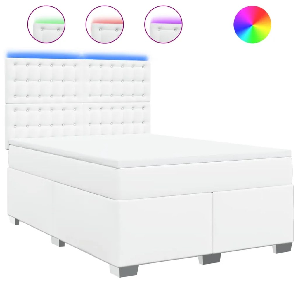 vidaXL Κρεβάτι Boxspring με Στρώμα Λευκό 160x200εκ.από Συνθετικό Δέρμα