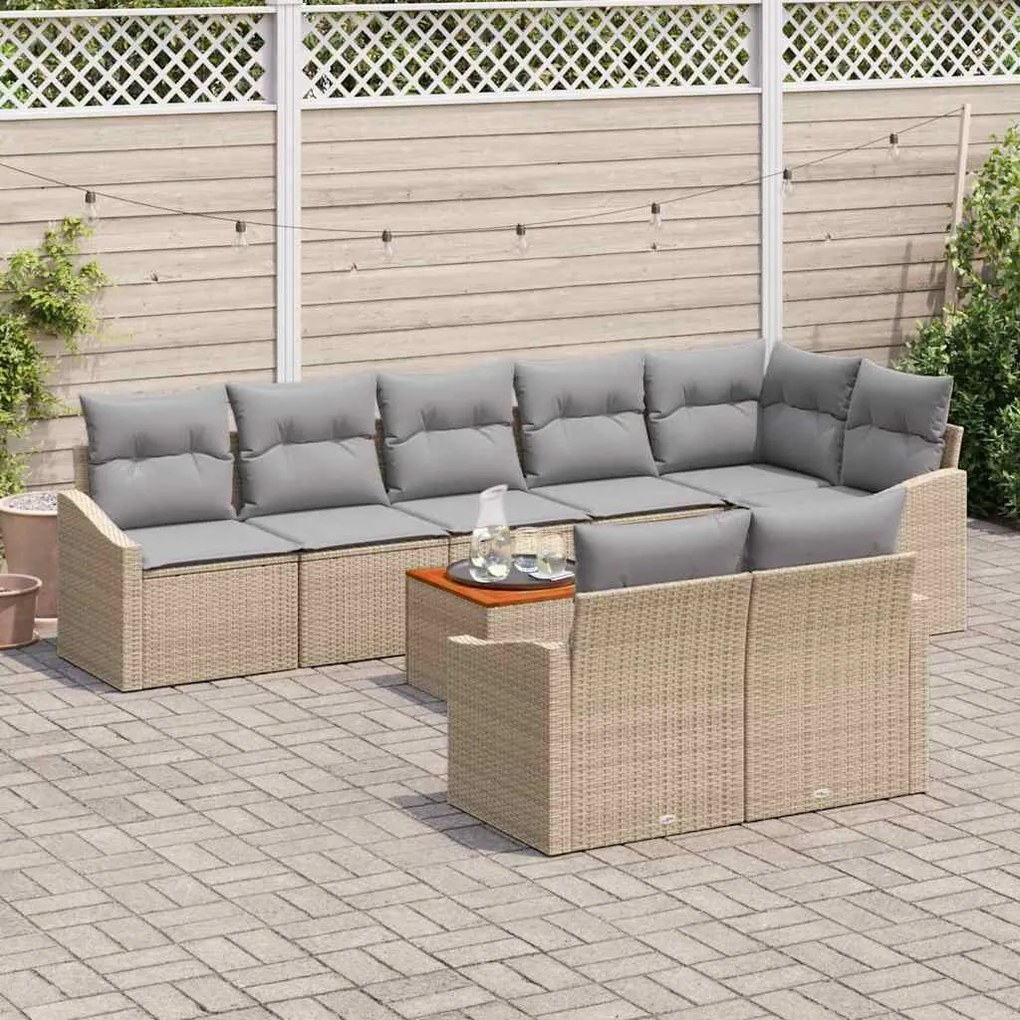 vidaXL Σετ Καναπέ Κήπου 9 pcs Beige, ανοιχτό γκρι