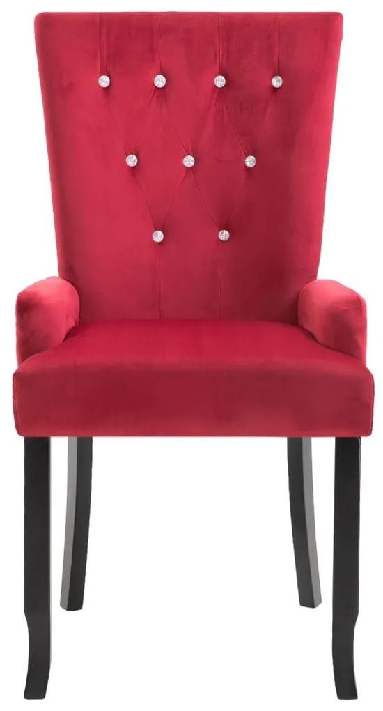 Καρέκλες Τραπεζαρίας με Μπράτσα 4 τεμ. Κόκκινες Βελούδινες - Κόκκινο