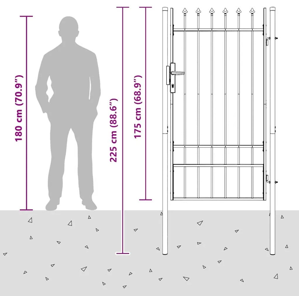 vidaXL Πύλη Φράχτη Γκρι 100 x 175 cm Χάλυβας με Επικάλυψη Πούδρας