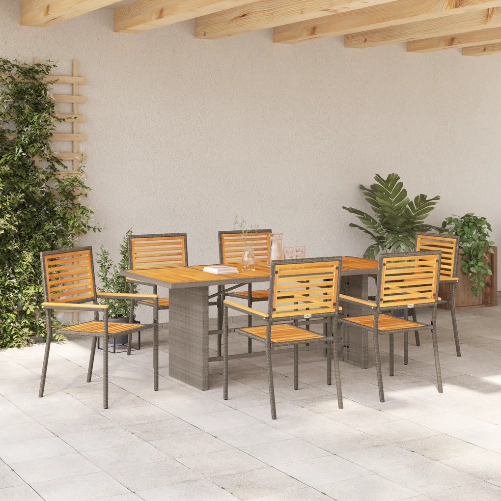 vidaXL Σέτ φαγητού για κήπο 7 pcs Γκρι 190 x 80 x 75 εκ.