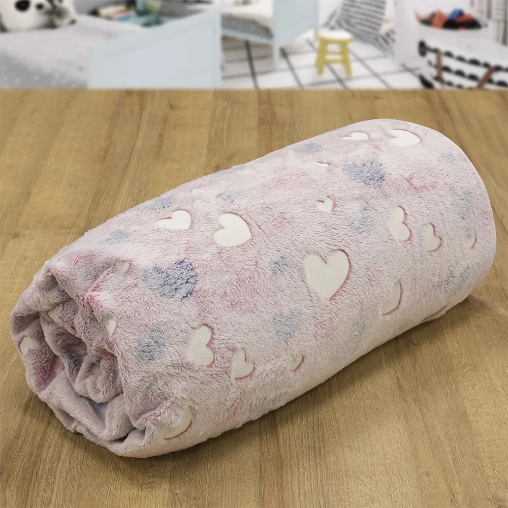 LINO ΚΟΥΒΕΡΤΑ FLEECE ΦΩΣΦΟΡΙΖΕ HERZ PINK 160X220
