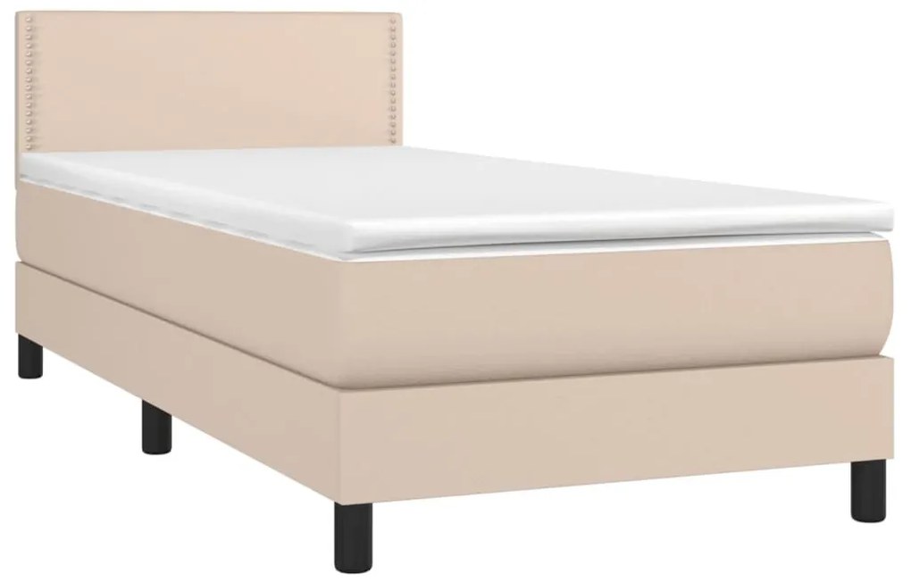 Κρεβάτι Boxspring Στρώμα&amp;LED Καπουτσίνο 100x200 εκ. Συνθ. Δέρμα - Καφέ