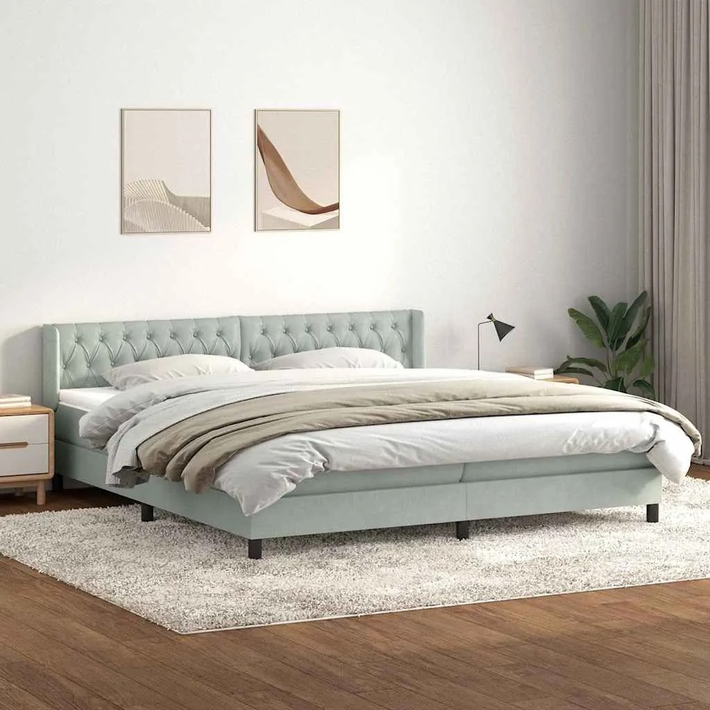 Κρεβάτι Boxspring με Στρώμα Ανοιχτό Γκρι 180x210 εκ. Βελούδινο - Γκρι