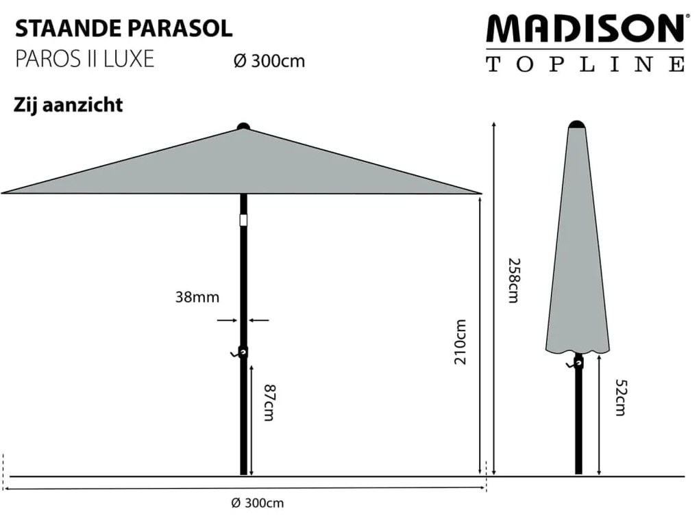 Madison Ομπρέλα Κήπου Paros II Luxe Ανοιχτό Γκρι 300 εκ.