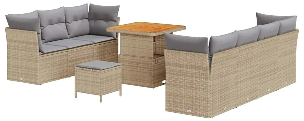 vidaXL Σετ Καναπέ Κήπου Ρυθμιζόμενο ύψος 10 pcs Μπεζ συνθετικό ρατάν